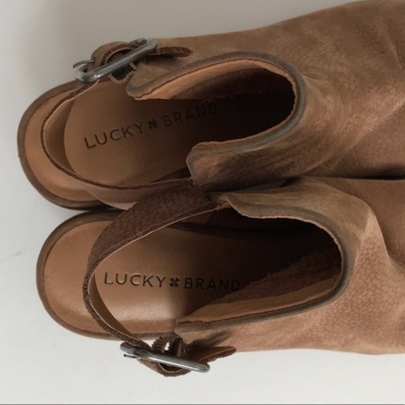 Lucky Brand Tan Bray Leather Peep Toe Sandals 8.5 - Picture 5 of 10